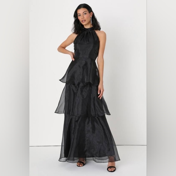 Lulus Dresses & Skirts - NWT LULUS Perfect Beauty Black Organza Backless Tiered Maxi Dress  SIZE M